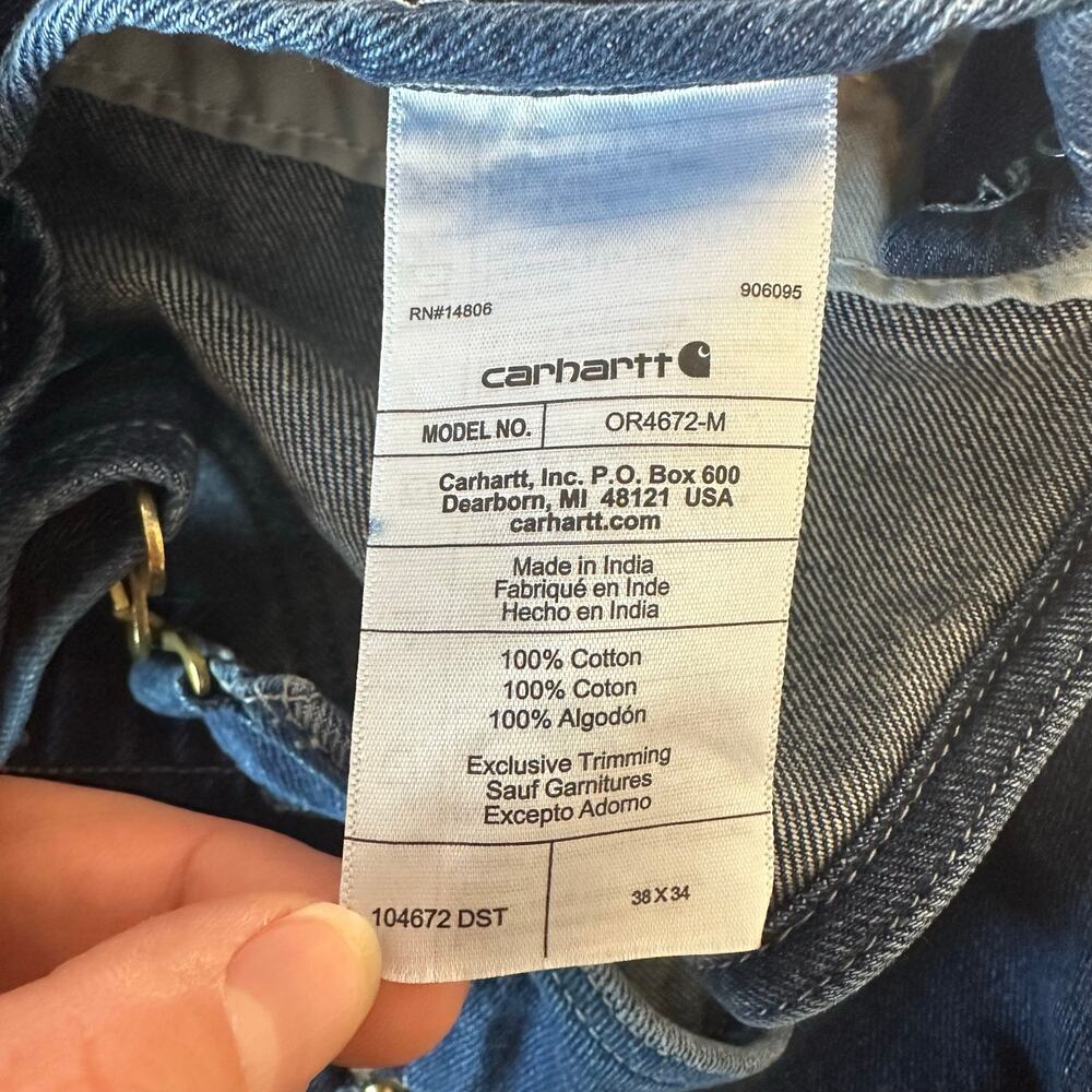 Carhartt NWT Loose Fit Denim Rib Overalls Size 38x34 Workwear Farm Chore Pockets - Picture 11 of 16